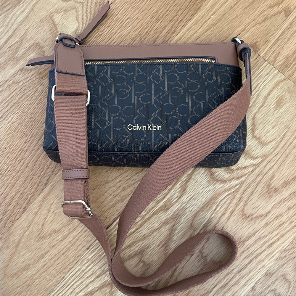 Calvin Klein Black and Tan Logo Crossbody Bag